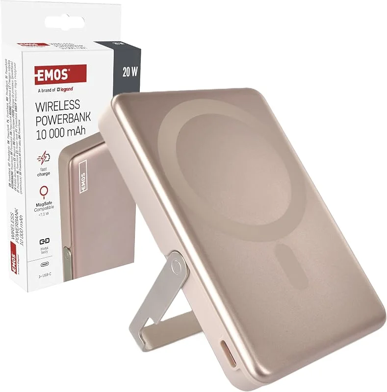 EMOS – Powerbank 10 000 mAh WI 1031 med magnet – magnetiskt externt batteri med genomströmning och trådlös laddning – USB-C-port inkl. USB-datakabel – för iPhone, iPad, smartphone, surfplatta — Mobil och surfplatta