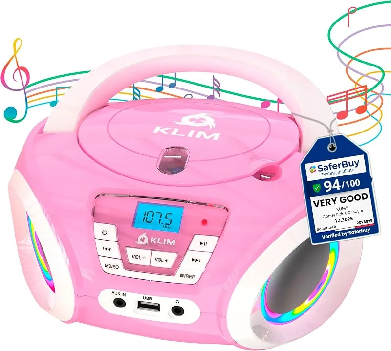 KLIM Candy Kids CD-spelare för barn – NY 2024 – FM-radio – inklusive batterier – rosa – bärbar boombox – med högtalare, småbarn (rosa) — Portabel digital och ljud