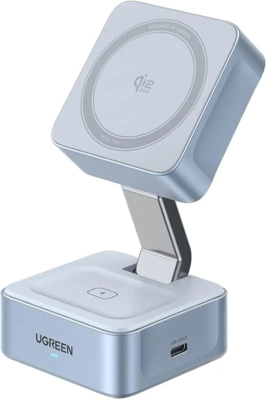UGREEN MagFlow Qi2 25W 2-i-1 hopfällbar iPhone-laddningsstation med MagSafe — Mobil och surfplatta