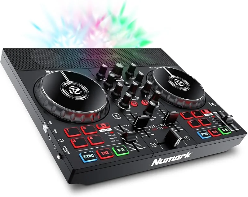 Numark Party Mix Live DJ-Kontroller med Lampor och Högtalare — Hörlurar och ljud