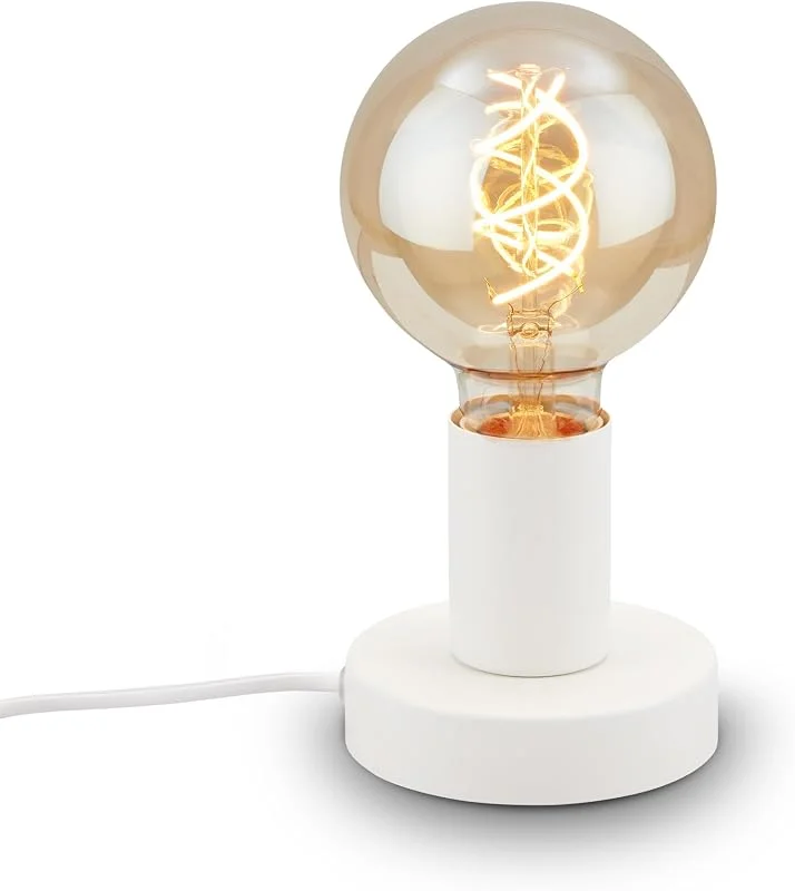BRILONER – sänglampa retro med kabelbrytare, E27-fattning, max. 10 watt, bord vintage, lampa, skrivbord, bord, kontor, lä säng, lä, 10 x 9 cm, vit — Hushållselektronik