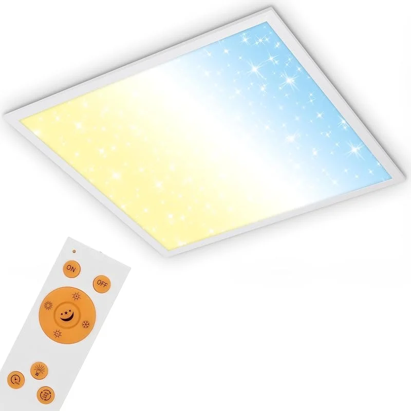 BRILONER – LED-taklampa platt med stjärnhimmel, justerbar från varm vit till kall vit, fjärrkontroll, LED-lampa, vardagsrum, LED-panel, 59, 6 x 59, 6 x 6 cm, vit — Hushållselektronik