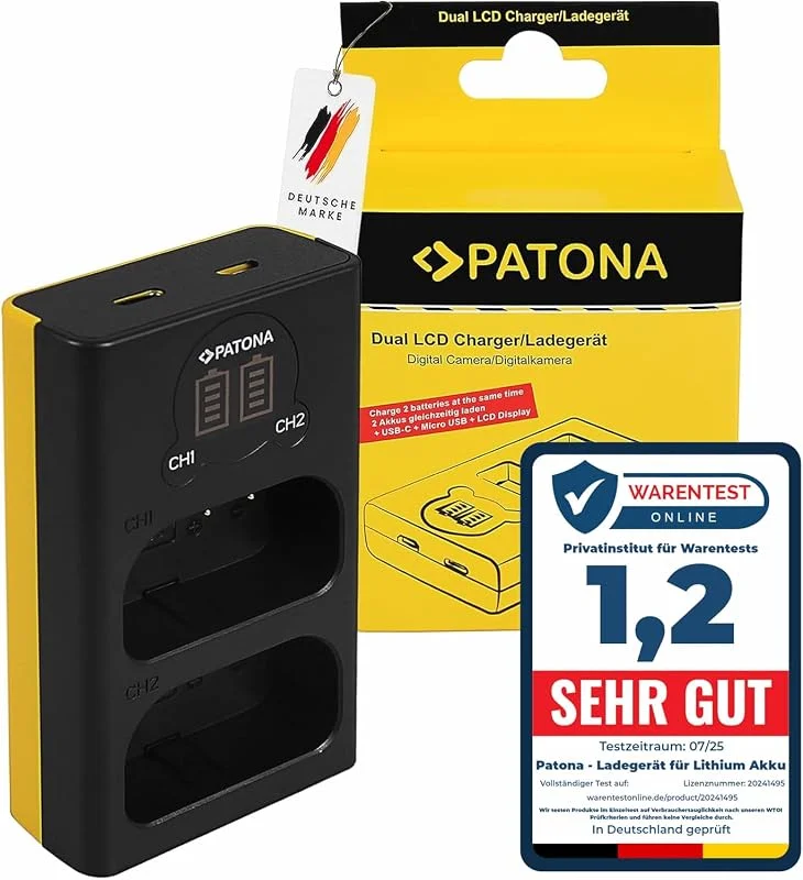 PATONA Dual LCD Batteriladdare USB-C, Micro-USB för Panasonic DMW-BLJ31 — Laddning och kablar