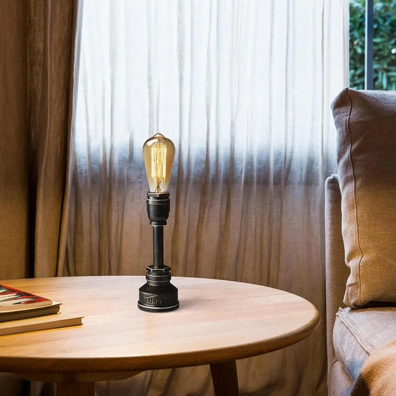 Bystil skrivbord kreativ bord järn stål vattenrör bord nattlampor, industriell steampunk retro E27 inomhusbelysning armatur present (glödlampa ingår ej) — Hushållselektronik