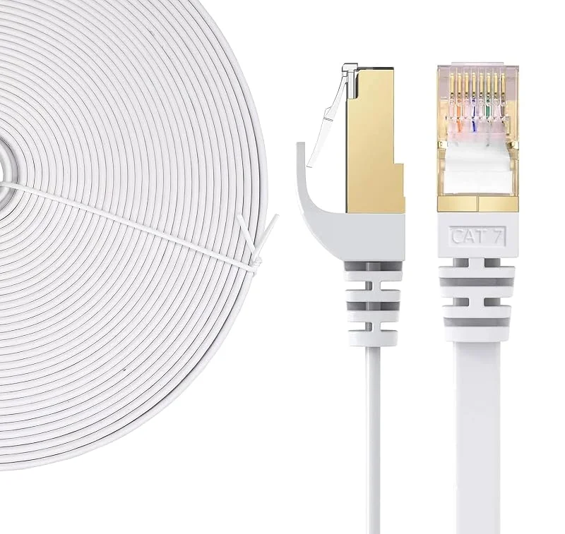 Elfcam® - 3, 5 m LAN-kabel nätverkskabel katt 7 Ethernet-kabel med förgylld RJ45-kontakt platt och tunn, 100% koppar styv installationskabel, STP, 32 AWG, vit (3, 5 m) — Laddning och kablar