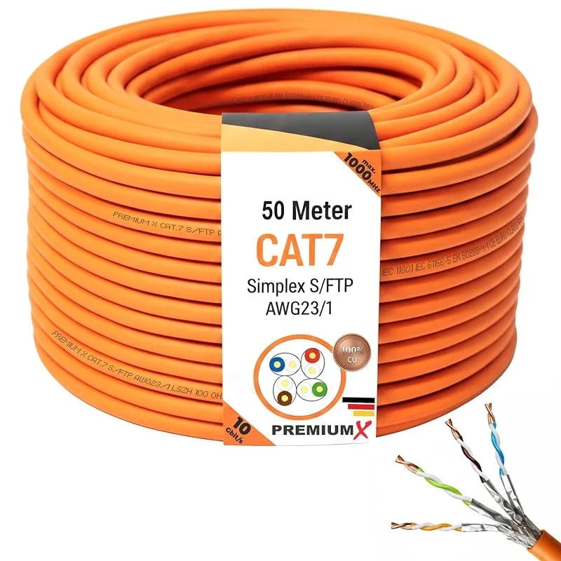 Premium X 50 m CAT 7 nätverkskabel Simplex LAN-kabel Ethernet datakabel S, FTP PiMF PoE Eca Cat7 installationskabel — Laddning och kablar