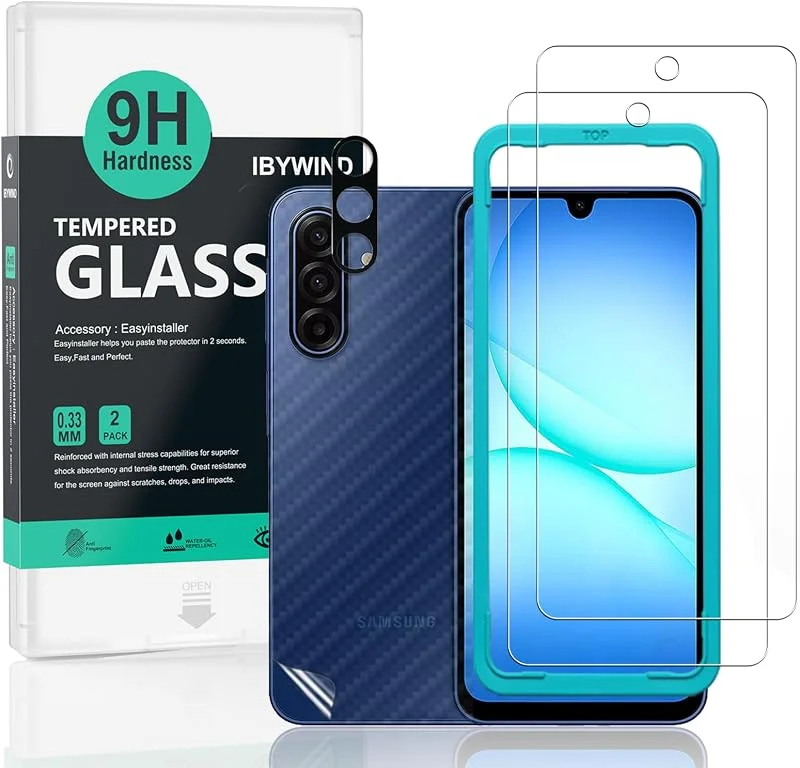 Ibywind Skärmskydd för Samsung Galaxy A17 5G, 2-pack Härdat Glas med 9H Hårdhet och Kameralinsskydd, med Installationsram, Fingeravtrycksstöd, Inga bubblor, Reptålig och Krossäker — Mobil och surfplatta