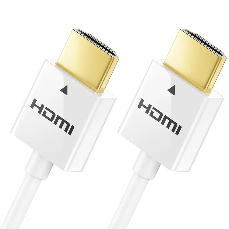 deleyCON 2m 4K HDMI 2.0 Kabel Slim (Litet och Flexibelt HDMI Kabel) - 1080P 2160P UHD ARC HDR 3D för TV, Monitor, Projektor, Laptop, Notebook, PC, Dator, PS4, PS5, XBOX - Vit — Laddning och kablar