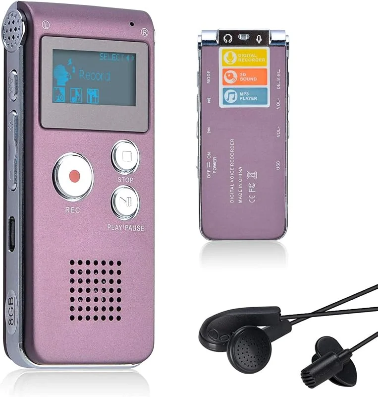 Lychee 8 GB röstinspelare USB-uppladdningsbar diktafon LCD-inspelare med multifunktionellt digitalt ljud och MP3-spelare (vinröd) — Portabel digital och ljud