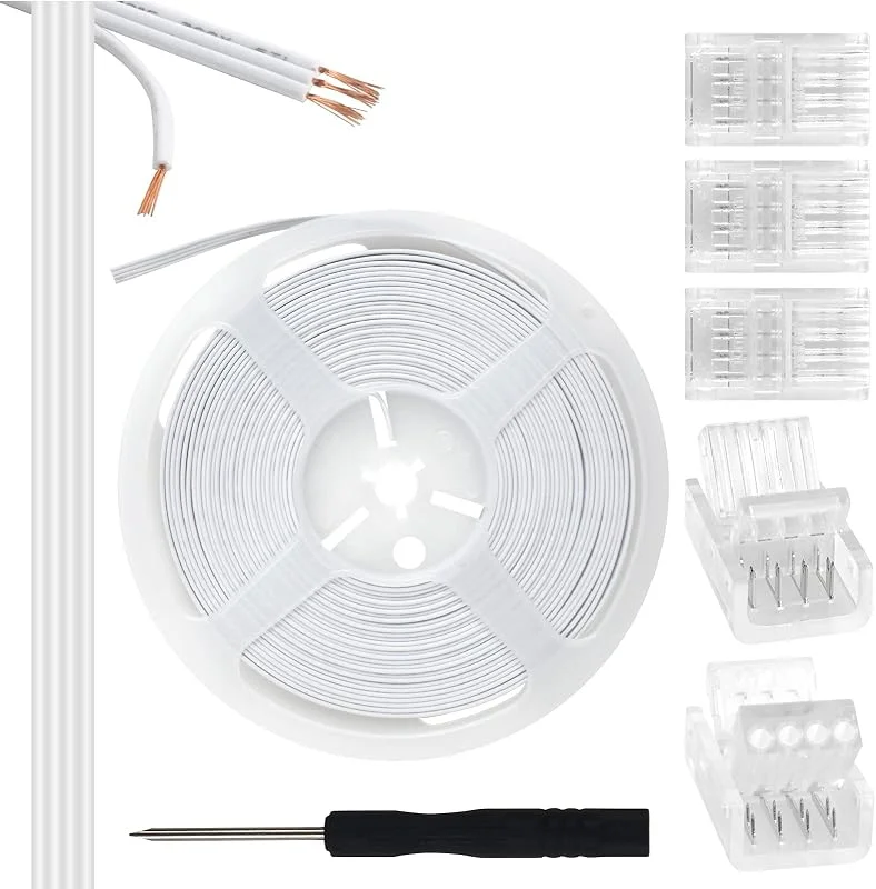 10 mm 4-stifts RGB LED Strip Connector Kit, 5 st LED Strip Connectors, skruvmejsel och 10 m kabel för RGB 5050, 2835 LED Strip Light — Smart belysning