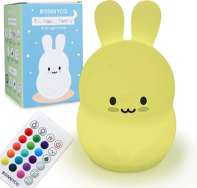 BONNYCO Nattlampa för Barnen med Fjärrkontroll, Touch Kontroll i 16 Färger. LED Lampa med Timer, Silikon Lampa BPA Fri Baby. Kanin Välkommen-Till-Världen-Present och Födelsedagspresent — Smart belysning