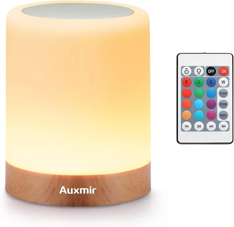 Auxmir Nattduksbordslampa, Uppladdningsbart Nattljus, Touch- och Fjärrkontroll, 13 Färger av Dimbart LED-ljus, Trådlös Timer för Upphängning, Ljusbrun — Smart belysning