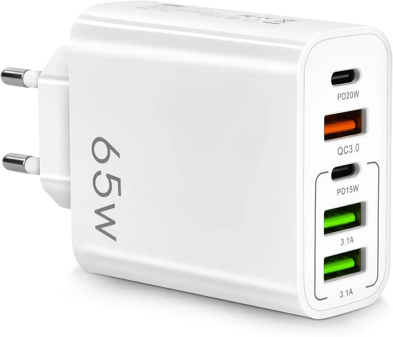 AXFEE Snabb USB C-laddare, 65 W multikontakt med 2 USB C + 2 USB + 1 QC 3.0, 5-portars USB-laddningsuttag, kompatibel med iPhone 14 Pro Max 13 12 11 XS XR 8 7, MacBook Pro, iPad, Galaxy (vit) — Mobil och surfplatta
