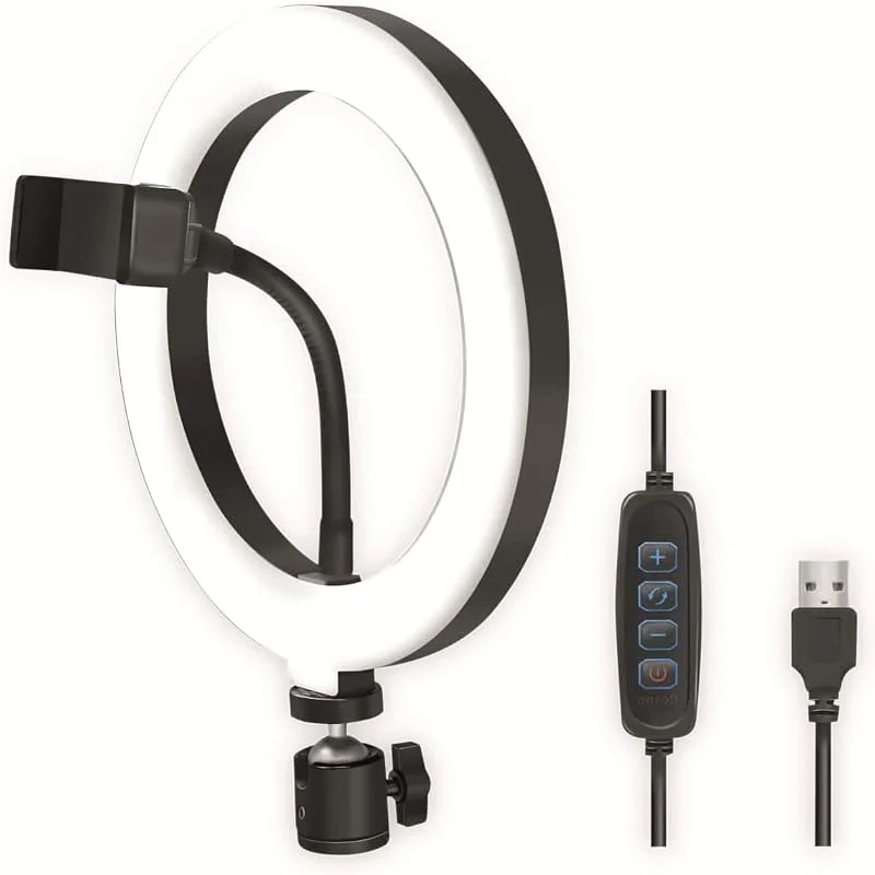 LogiLink AA0151 – LED-ringljus, ringljus (Ø 20 cm) med smartphone-hållare, 3 färglägen (naturlig, varm, kall) och 72 lysdioder för professionella videor och bilder, svart, 72 lysdioder (Ø 20) — Mobil och surfplatta