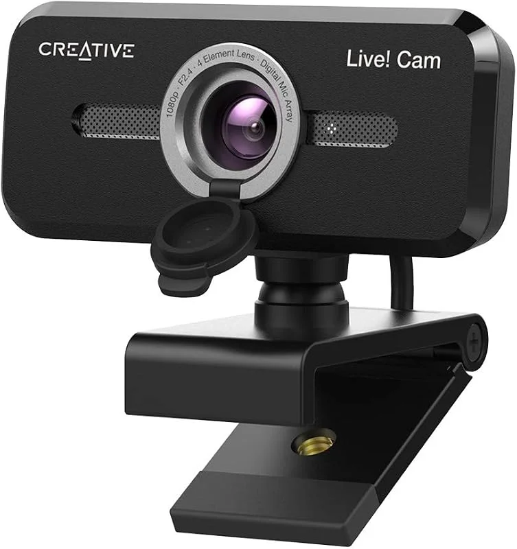 Creative Live! Cam Sync 1080p V2 Full HD-webbkamera med automatisk avstängning och brusreducering för videosamtal, stöder Skype, Zoom, FaceTime, Hangouts, PC, Mac, Laptop, Tablet, Chromebook — Datortillbehör