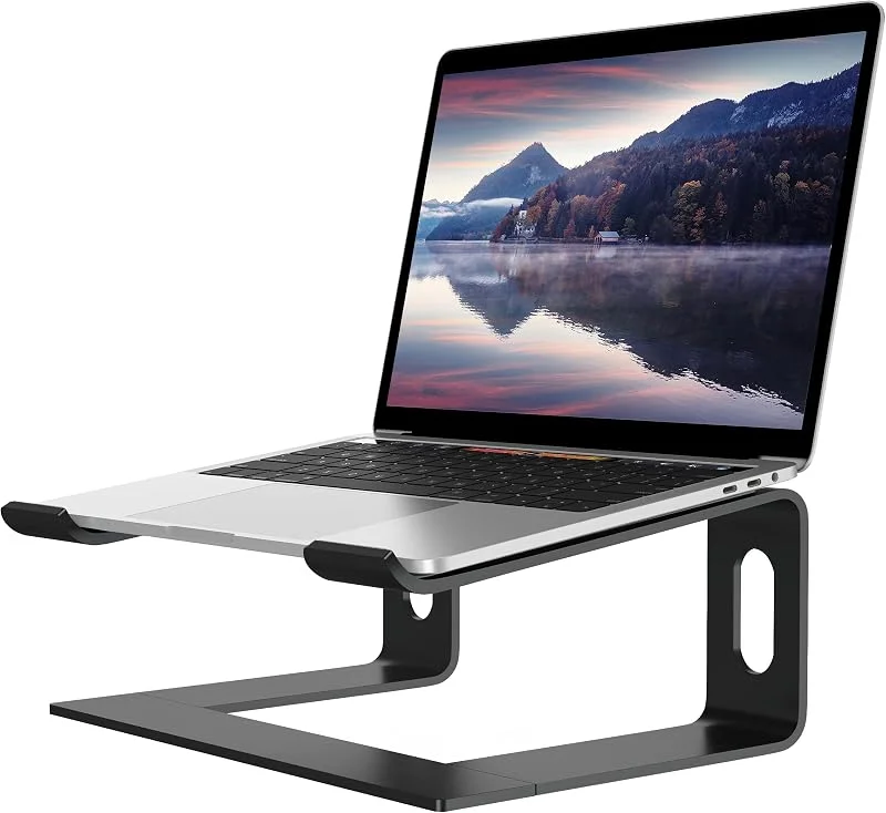 ALASHI Laptopstativ för skrivbord, aluminium datorhöjare, ergonomisk notebookhållare, avtagbara metallhiss, PC-kylmontering stöder 10 till 15, 6 tum anteckningsbok, svart — Datortillbehör