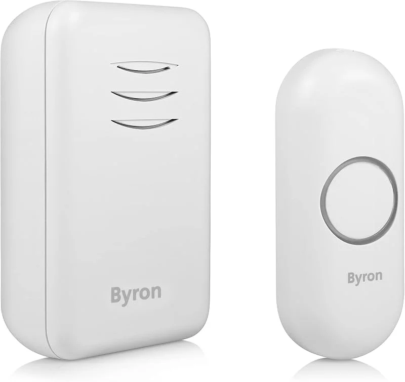 Byron DBY-22311 trådlös dörrklocka, 16 melodier och upp till 150 meter räckvidd, kan anslutas till 6 dörrklockor, 5 nivåer volym, klocka och ringklocka med batteri — Smarta hem
