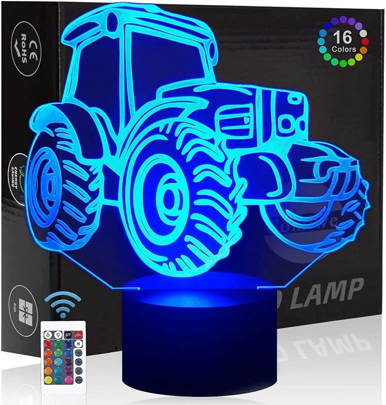 Traktor 3D-illusion, nattlampa, leksaker, 16 färger som ändras smart touch och fjärrkontroll, heminredning LED sängbord, jul födelsedagspresent för flickor pojkar barn vuxna vänner och — Smart belysning