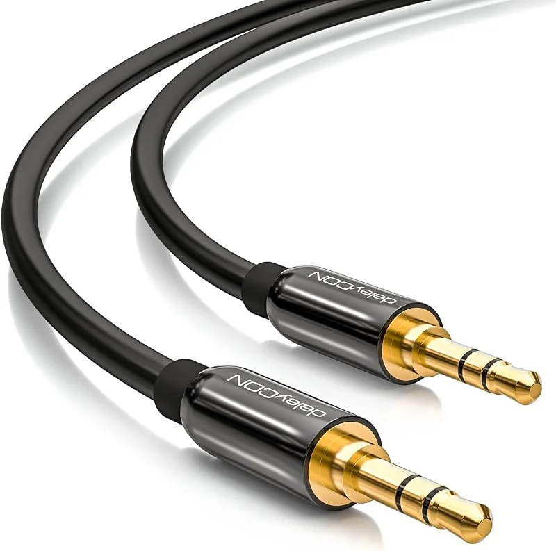 deleyCON 20m 3, 5mm AUX-Kabel Stereo Ljudkabel Klinkkontakt Rak för PC Laptop Mobil Smartphone Surfplatta Bil HiFi‑Receiver - Svart — Hörlurar och ljud