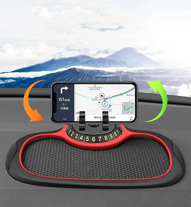 Multifunktionell mobiltelefonhållare bil instrumentbräda hållare 360 grader vridbar halkfri matta (röd) — Mobil och surfplatta