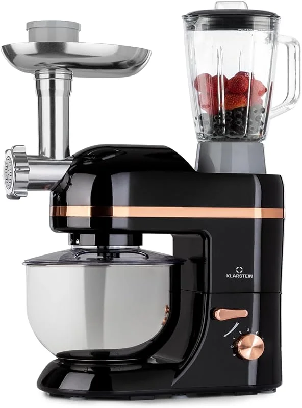 Klarstein Köksmaskin med köttkvarn, 1800W degmaskin Liten, 6 lägen, Visp, blandnings- & degkrok, Planetomrörning, Blandarmaskin med mixer, Köksmaskin 5L skål — Kök & Hushåll
