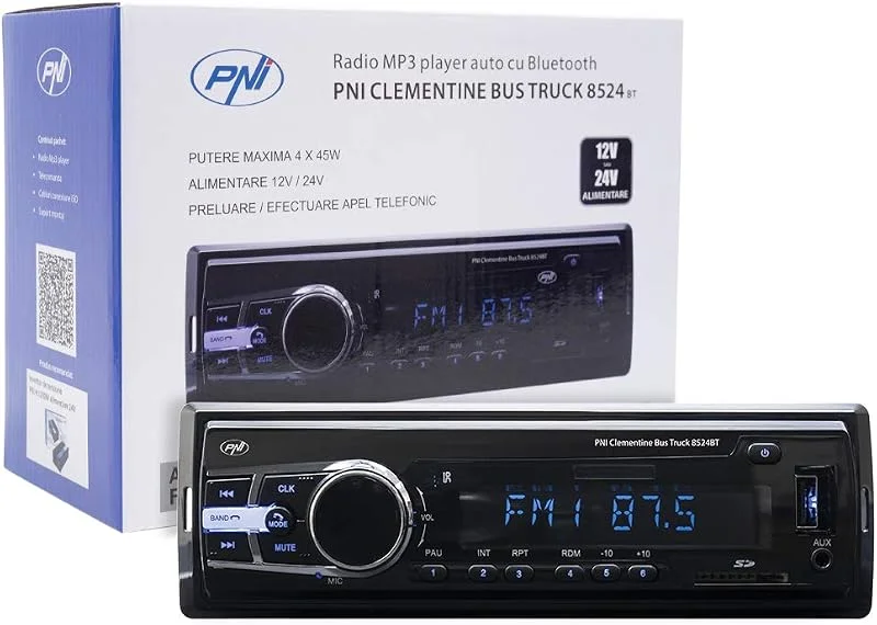 Radio MP3-spelare bil PNI Clementine buss lastbil 8524BT 4x45w, RDS, 12 V, 24 V 1 DIN Cu SD, USB, AUX, RCA SI Bluetooth 24 Volt — Portabel digital och ljud