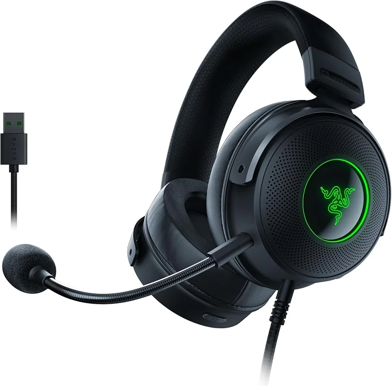 Razer Kraken V3 HyperSense - trådbundet USB-spelheadset med haptisk teknik (TriForce Titanium 50 mm drivelement, THX Spatial Audio, avtagbar HyperClear Cardioid-mikrofon) Svart — Datortillbehör