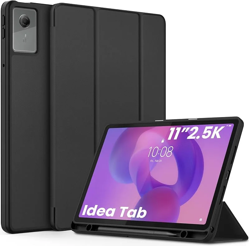 EasyAcc Fodral kompatibelt med Lenovo Idea Tab 11 tum surfplatta 2025 med pennhållare TB-336ZU TB-336FU, ultratunt med standfunktion i smalt skyddande PU-läder (svart) — Mobil och surfplatta
