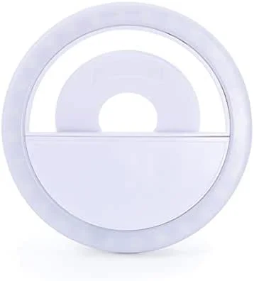 APM 572013 - Mini Ring Light för smartphone - lysande ring med 20 lysdioder - fotoladdning Micro-USB - selfie-ringljus i klämform - 60 MAH batteri - Lätt - Vit — Mobil och surfplatta
