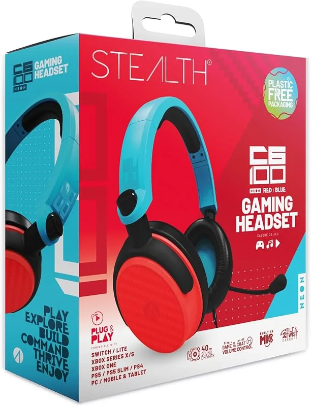 STEALTH C6-100 Gaming Headset - Neon Blue and Red — Hörlurar och ljud