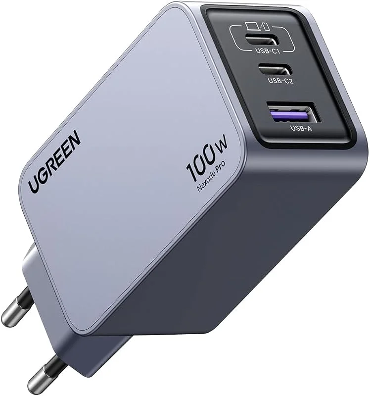 UGREEN USB-C-laddare 100W, Nexode Pro Mini-laddare, GaN-laddare, 3 portar — Mobil och surfplatta