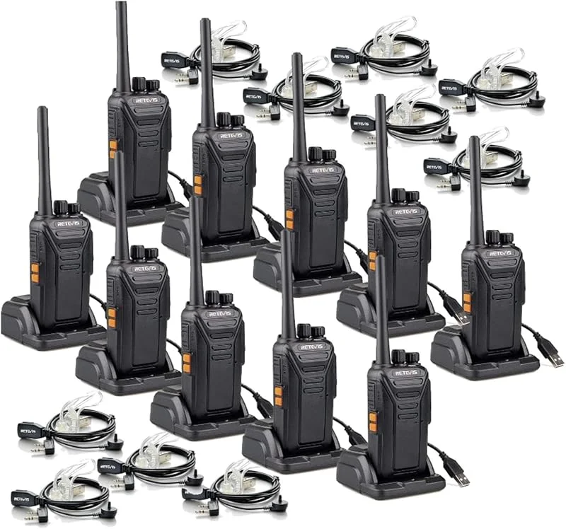 Retevis RT27 Walkie talkie med hörlurar, walkie talkies uppladdningsbar med USB-laddningsbas, PMR446 licensfri, 16 kanaler, VOX, tvåvägsradio för skola, säkerhetstjänst (10-pack, svart)… — Portabel digital och ljud