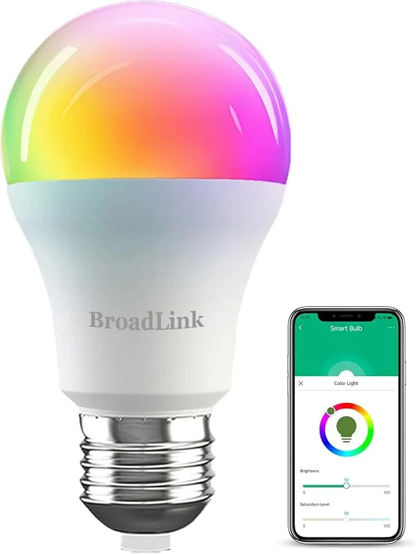 BroadLink Smart glödlampa, 10 W RGB dimbar 800 lm Wi-Fi LED smarta glödlampor färgändrande E27 A60, kompatibel med Alexa, Google Home, Siri och IFTTT, ingen nav krävs — Smart belysning