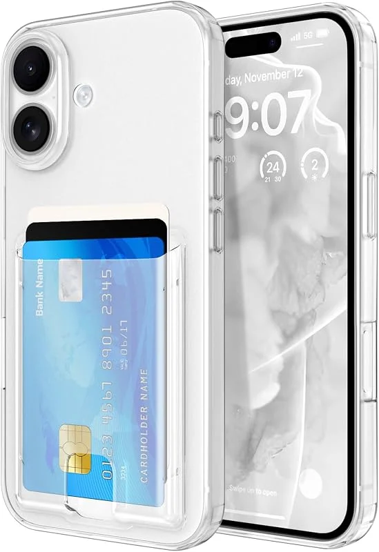 ZCDAYE Fodral för iPhone 16 med kortfack, mjukt klart fodral transparent mobiltelefonfodral praktiskt skyddsfodral för iPhone 16 (6, 1 tum, transparent — Mobil och surfplatta