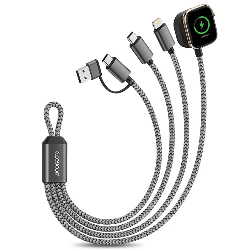 Acyoony Multi laddningskabel för Apple Watch laddare och iPhone 23, 5 cm, 3-i-2 multi C-kabel typ C, USB A till Lightning, typ C, USB A till C — Mobil och surfplatta