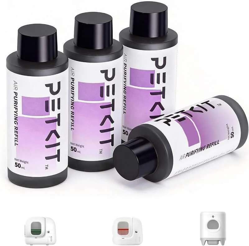 PETKIT Luktborttagare för kattsand, luftrenande påfyllningar för PURA X och PURA MAX 2 självrengörande kattlåda, ersatta luktborttagare deodorantpåfyllningar, 4 flaskor, förpackning — Portabel digital och ljud