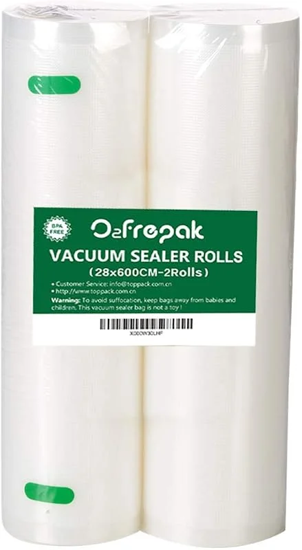 O2frepak 2 Rullar 28X600cm Livsmedelsklassade vakuumförslutningspåsar i rullar för Sous Vide-matlagning, kommersiell kvalitet, BPA-fri, punkteringsförebyggande — Kök & Hushåll