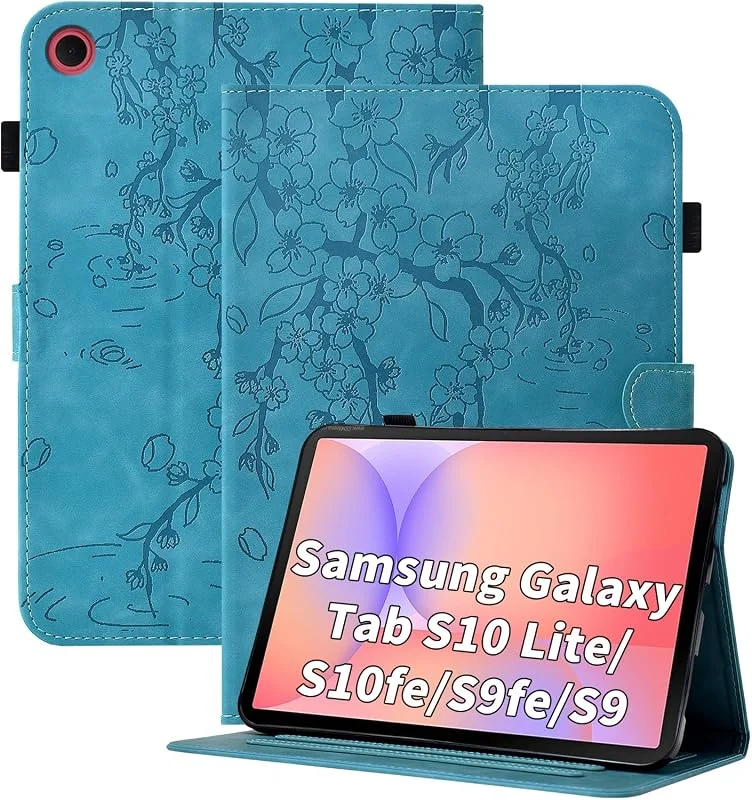 Fodral för Samsung Galaxy Tab S10 Lite, S10 FE, S9 FE 10, 9 tum, S9 11 tum, plånboksfodral för Galaxy Tab S10 Lite, S10 FE, S9 FE, S9 surfplatta folio skyddande fodral stativ PU läderfodral – blå — Mobil och surfplatta