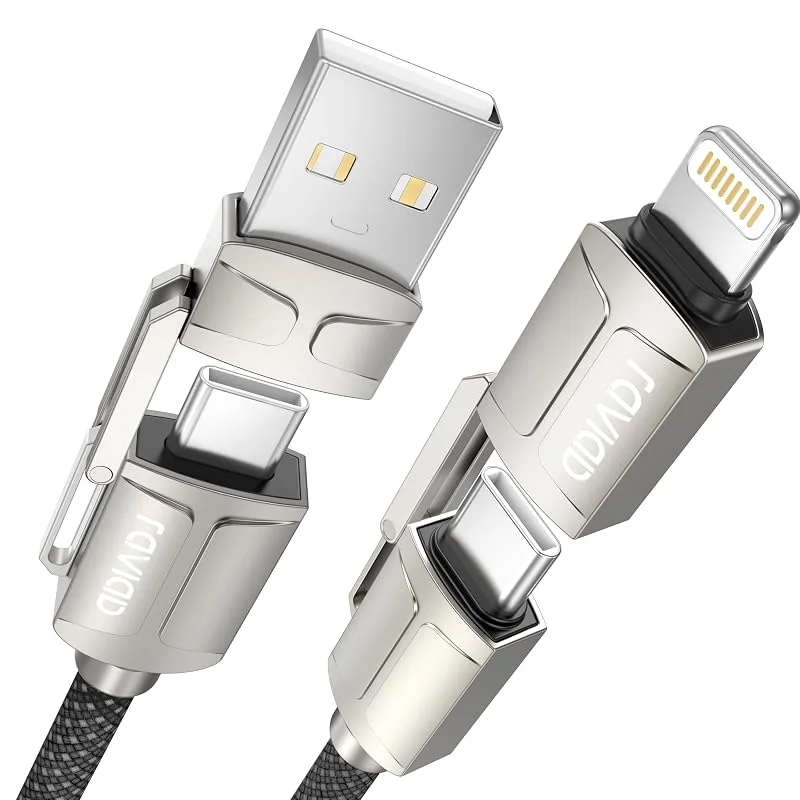 RAVIAD Multi USB-kabel, universalladdningskabel [1M] Nylon Snabb 4-i-1 multiladdningskabel 60W PD med USB C, USB A till Lightning, USBC, USBA till USBC för iPhone, Android Galaxy, Huawei, OnePlus — Mobil och surfplatta
