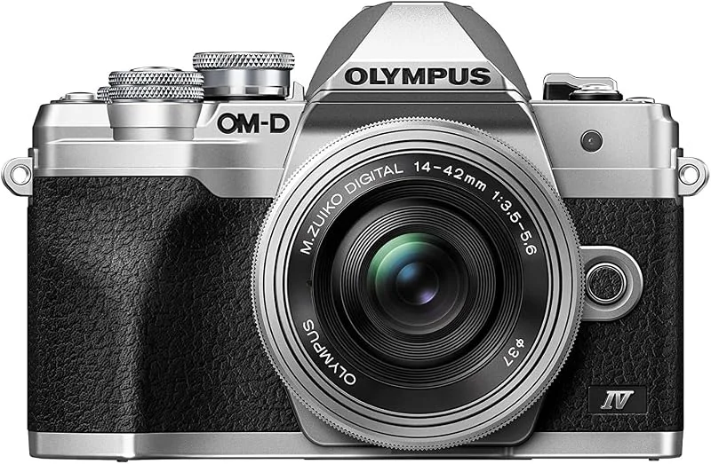 Olympus OM-D E-M10 Mark IV Systemkamera med 14-42mm Pancake Objektiv — Portabel digital och ljud