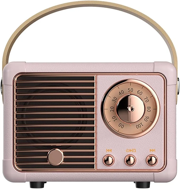 Luckyu Bluetooth-högtalare i retrostil, vintagehögtalare med gammaldags klassisk stil, hög volym, bluetooth 5.0, trådlös anslutning, stöder TF-kort, U-disk och AUX-ljudingång (rosa) — Hörlurar och ljud