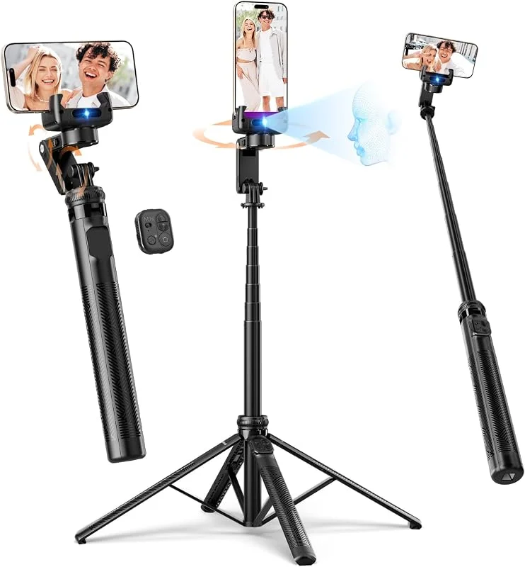 Stativ för ansiktsspårning, Rollei Easy Creator Gimbal med AI Tracking 360 Selfie-stick stabilisator för mobil 45~156 cm, justerbar, kompatibel med iPhone, Android för Youtube Tiktok och Vlog-videor — Mobil och surfplatta