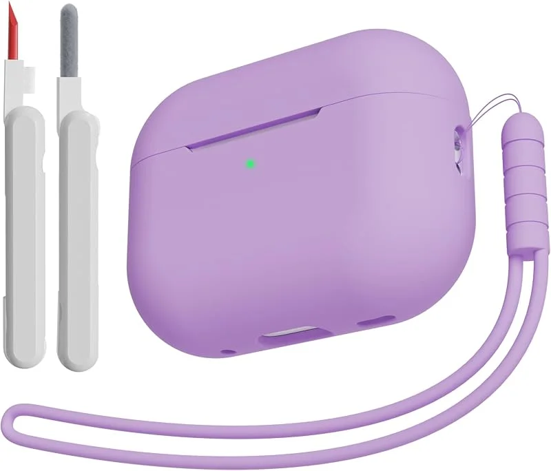 Fodral kompatibelt med AirPods Pro 2 (2023, 2022, 2019) med rengöringssats och snodd, mjukt silikon stötdämpande skyddande fodral för AirPods Pro 2:a, 1:a generationen, lavendel — Mobil och surfplatta