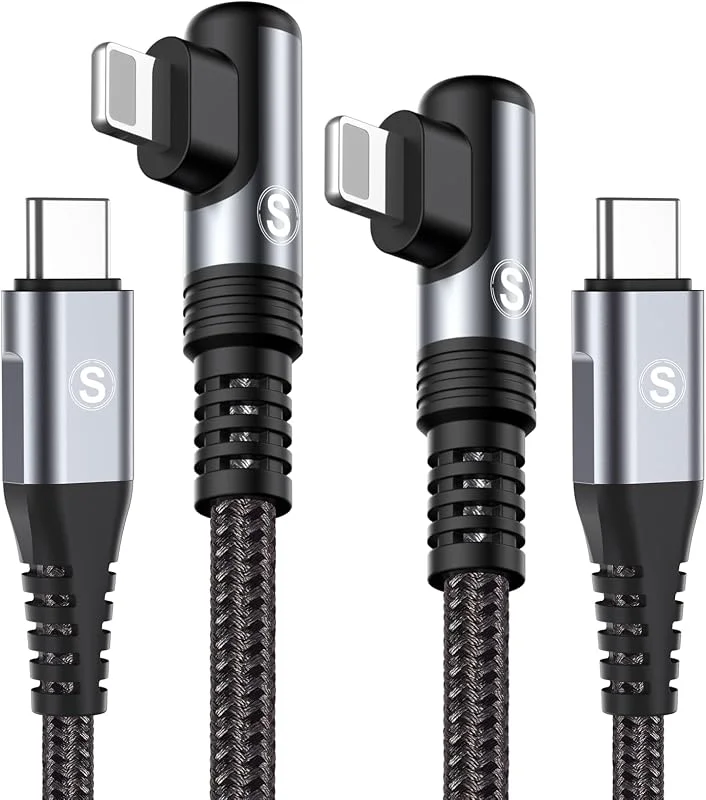 SWECENT USB C till Lightning Kabel 90 grader [2Pack 3m], snabbladdningskabel Power Delivery USB C Lightning iPhone-laddare Nylonflätad för iPhone 14, 13, 12, 11, Pro, X, XS, XR, 8, 8 Plus, 7, 7 Plus, 6s, 6s Plus — Mobil och surfplatta