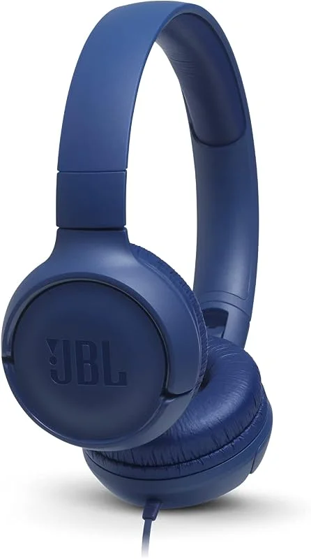 JBL Tune500 On-Ear hörlurar med kabel i blått – hörlurar med 1 knappfjärrkontroll, integrerad mikrofon och röstassistent – samtal och lyssna på musik på språng — Hörlurar och ljud