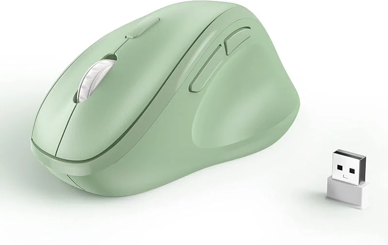 Ergonomisk trådlös mus med USB-mottagare för PC-dator, bärbar dator och stationär dator, Ergo-mus med tysta klick, cirka 16 månaders batteritid, upp till 1 600 DPI och 1 AA-batteri driven, grön — Datortillbehör