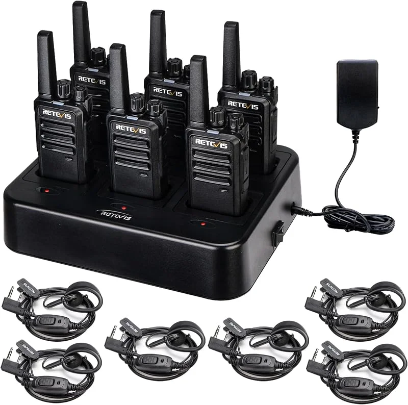 Retevis RT668 Walkie Talkie Med Headset, PMR446 Licensfri Radio, Uppladdningsbar Långväga Walkie Talkie, Bärbar Radio För Säkerhet, Restaurang Och Hotell (Svart, 6 Stycken) — Portabel digital och ljud