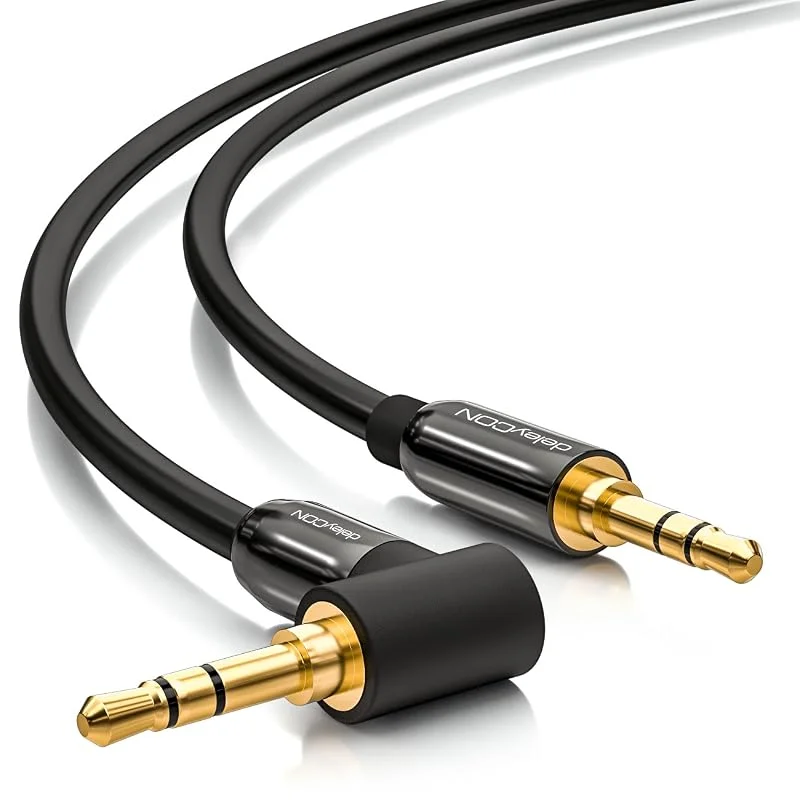 deleyCON 5m 3, 5mm AUX-Kabel Stereo Ljudkabel Klinkkontakt 1x 90° Vinklad för PC Laptop Mobil Smartphone Surfplatta Bil HiFi‑Receiver - Svart — Hörlurar och ljud