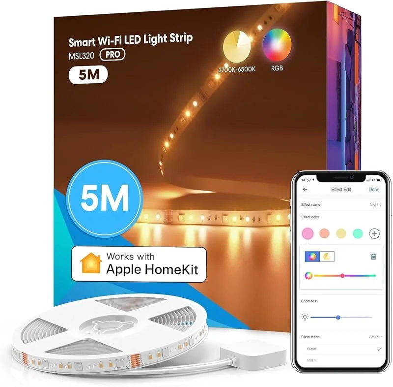 meross LED-remsa 5 m fungerar med Apple HomeKit, WLAN LED-slingor, Smart RGBWW-slinga kompatibel med Alexa och Google, för hem, fest, jul — Smarta hem