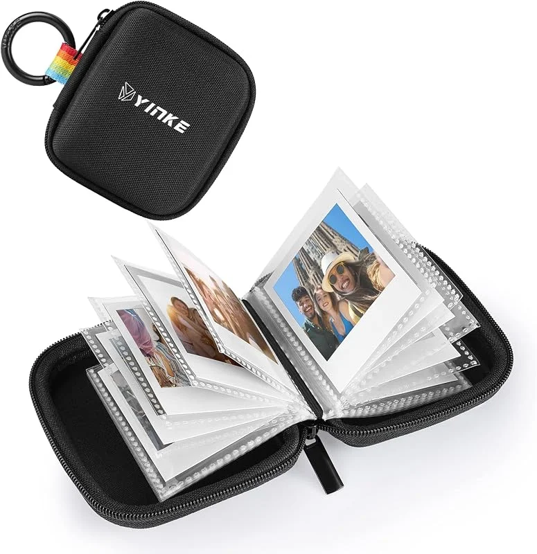 YINKE Fotoalbum med ficka för Polaroid Go Film och Polaroid Go Instant Mini-kamera, bärbart reseskyddande fotoalbum fodral rymmer 40 foton (svart) — Portabel digital och ljud